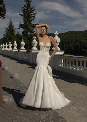 Strapless Ivory Glitter Lace Corset Back Wedding Dress